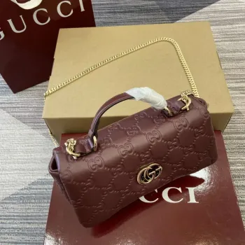 Gucci 806017 GG Milano Mini Top Handle Bag Red GG puffy leather