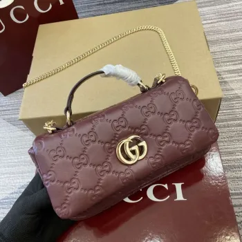 Gucci 806017 GG Milano Mini Top Handle Bag Red GG puffy leather