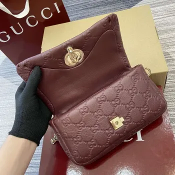 Gucci 806017 GG Milano Mini Top Handle Bag Red GG puffy leather
