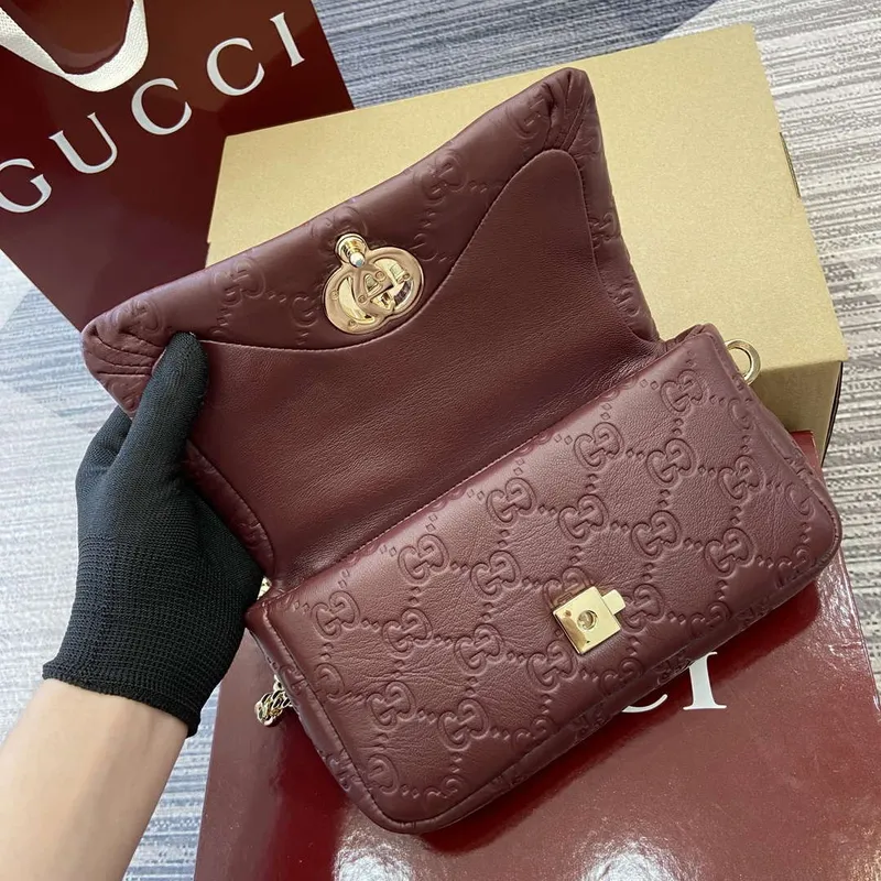 Gucci 806017 GG Milano Mini Top Handle Bag Red GG puffy leather