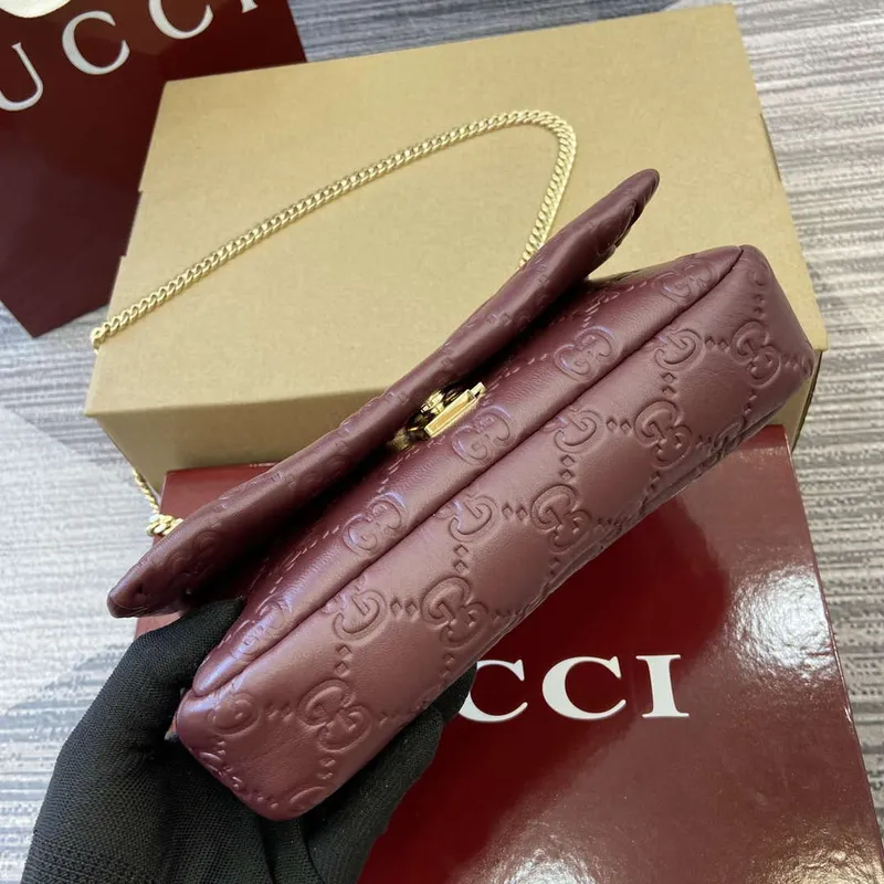 Gucci 806017 GG Milano Mini Top Handle Bag Red GG puffy leather