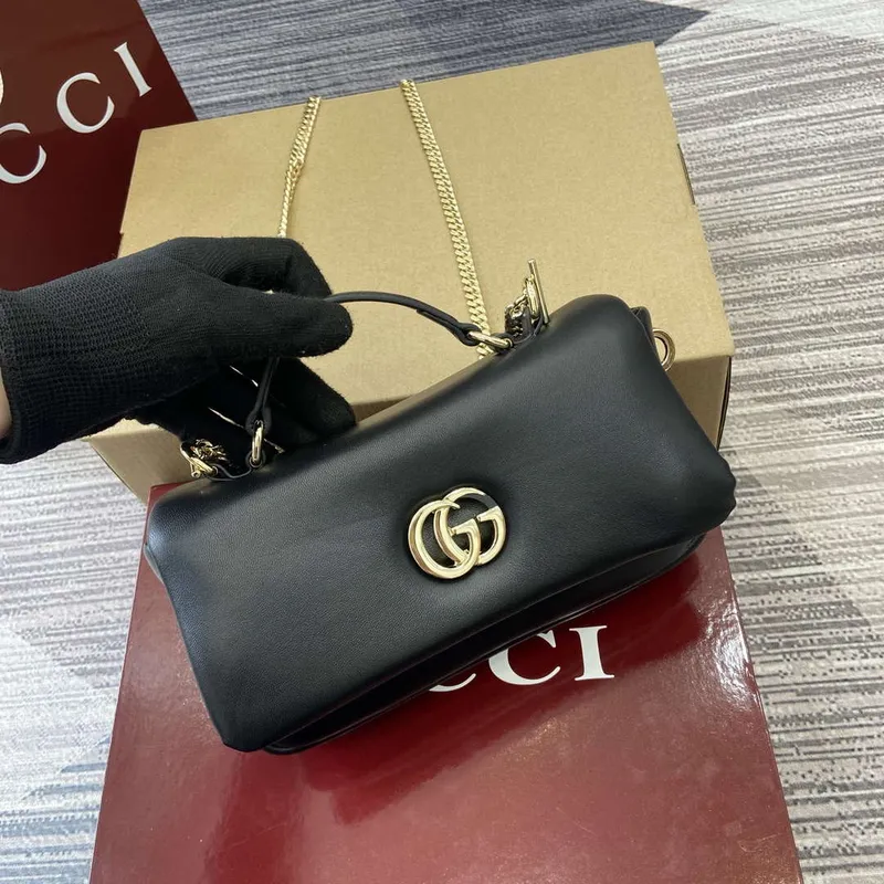 Gucci 806017 GG Milano Mini Top Handle Bag Black puffy leather