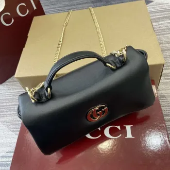 Gucci 806017 GG Milano Mini Top Handle Bag Black puffy leather