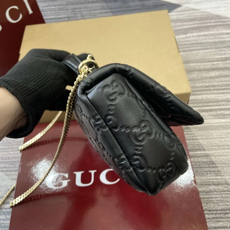 Gucci 806017 GG Milano Mini Top Handle Bag Black GG puffy leather