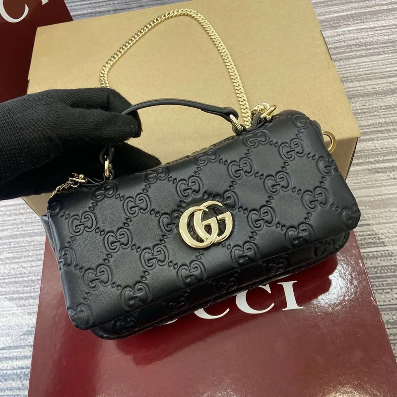 Gucci 806017 GG Milano Mini Top Handle Bag Black GG puffy leather