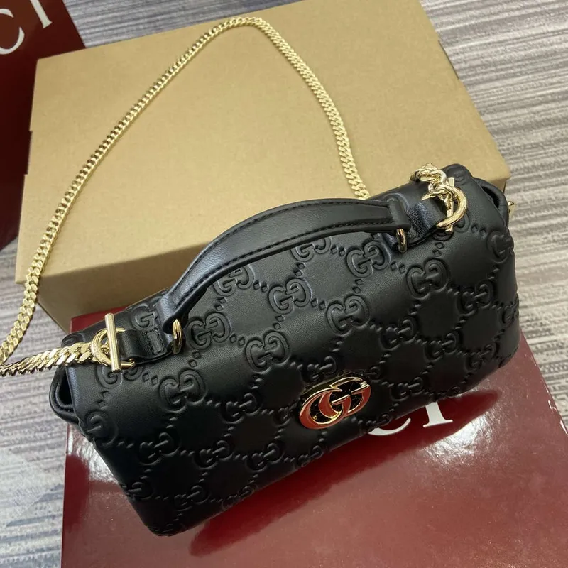 Gucci 806017 GG Milano Mini Top Handle Bag Black GG puffy leather