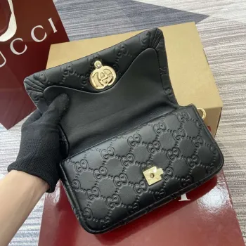 Gucci 806017 GG Milano Mini Top Handle Bag Black GG puffy leather