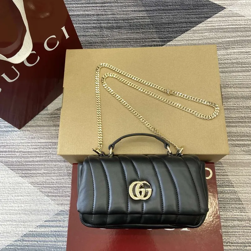 Gucci 806017 GG Milano Mini Top Handle Bag Black puffy quilted leather