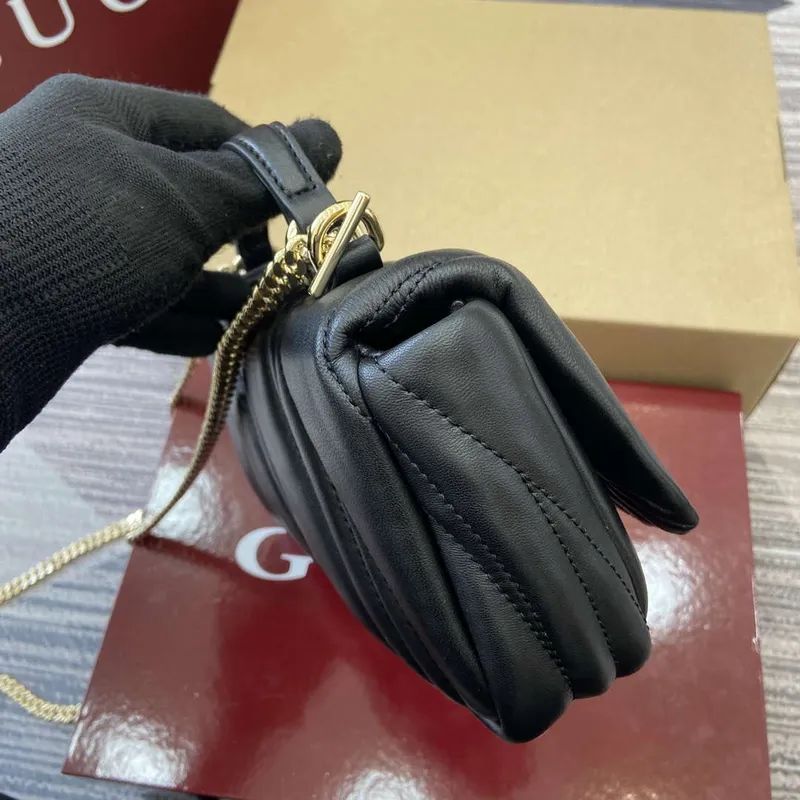 Gucci 806017 GG Milano Mini Top Handle Bag Black puffy quilted leather