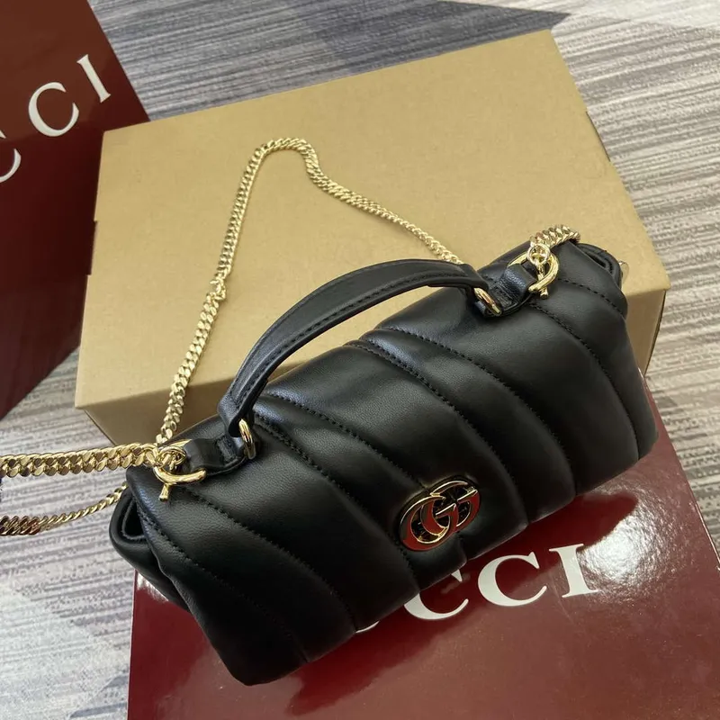 Gucci 806017 GG Milano Mini Top Handle Bag Black puffy quilted leather