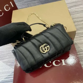 Gucci 806017 GG Milano Mini Top Handle Bag Black puffy quilted leather