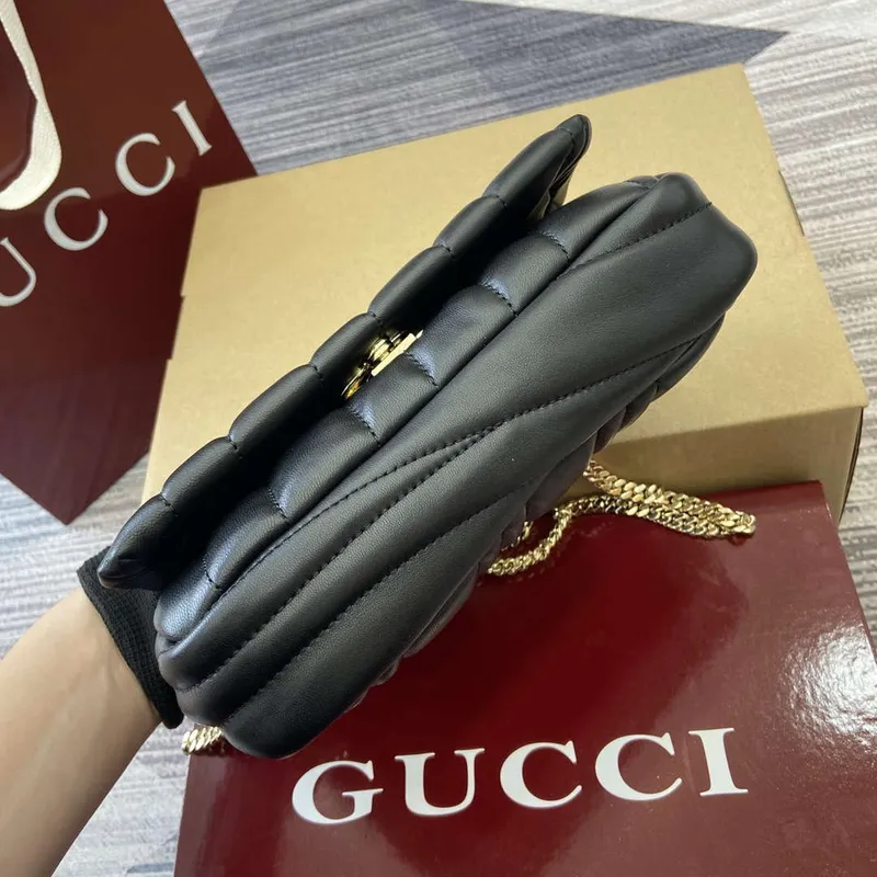 Gucci 806017 GG Milano Mini Top Handle Bag Black puffy quilted leather