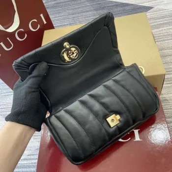 Gucci 806017 GG Milano Mini Top Handle Bag Black puffy quilted leather