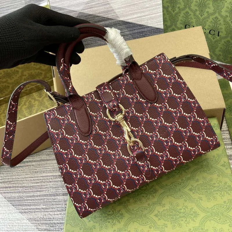 Gucci 795349 Small Tote Bag With Hook Closure Wine red and multicolour leather