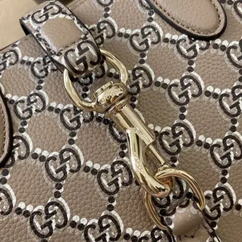 Gucci 795349 Small Tote Bag With Hook Closure Taupe and multicolour leather