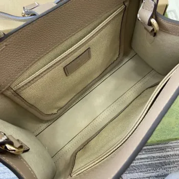 Gucci 795349 Small Tote Bag With Hook Closure Taupe and multicolour leather