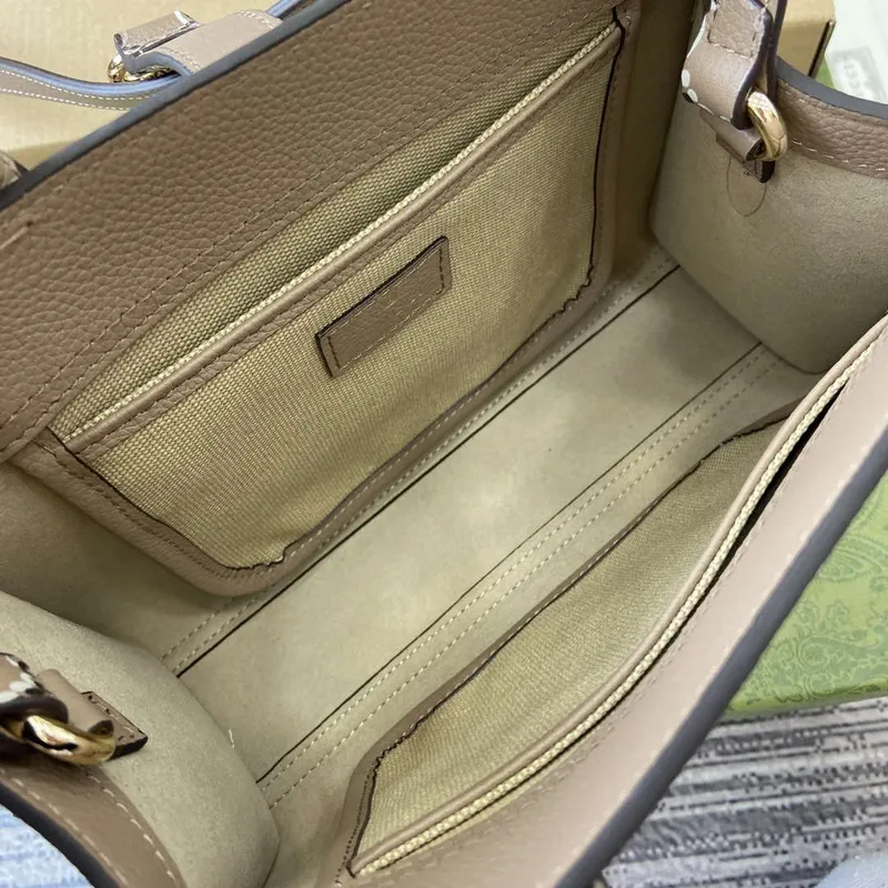 Gucci 795349 Small Tote Bag With Hook Closure Taupe and multicolour leather