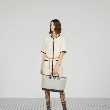 Gucci   739730 Ophidia Medium Tote Bag Beige and Blue