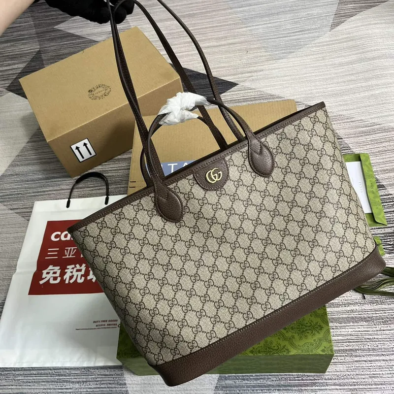 Gucci   739730 Ophidia Medium Tote Bag Beige and Brown