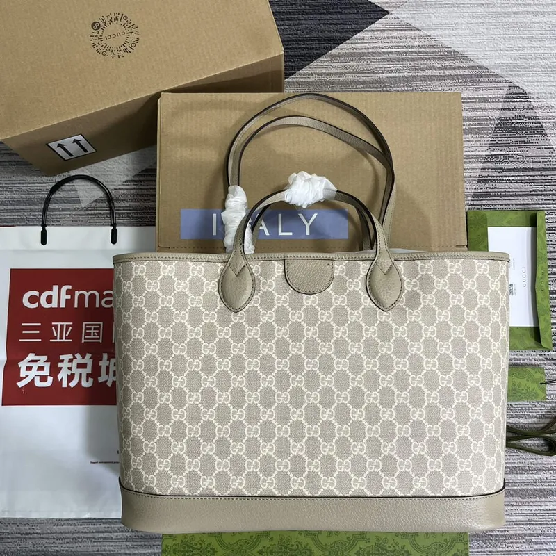 Gucci   739730 Ophidia Medium Tote Bag Beige and Oatmeal