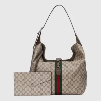 Gucci 763103 Gucci Jackie 1961 Small Shoulder Bag  Beige and ebony GG Supreme