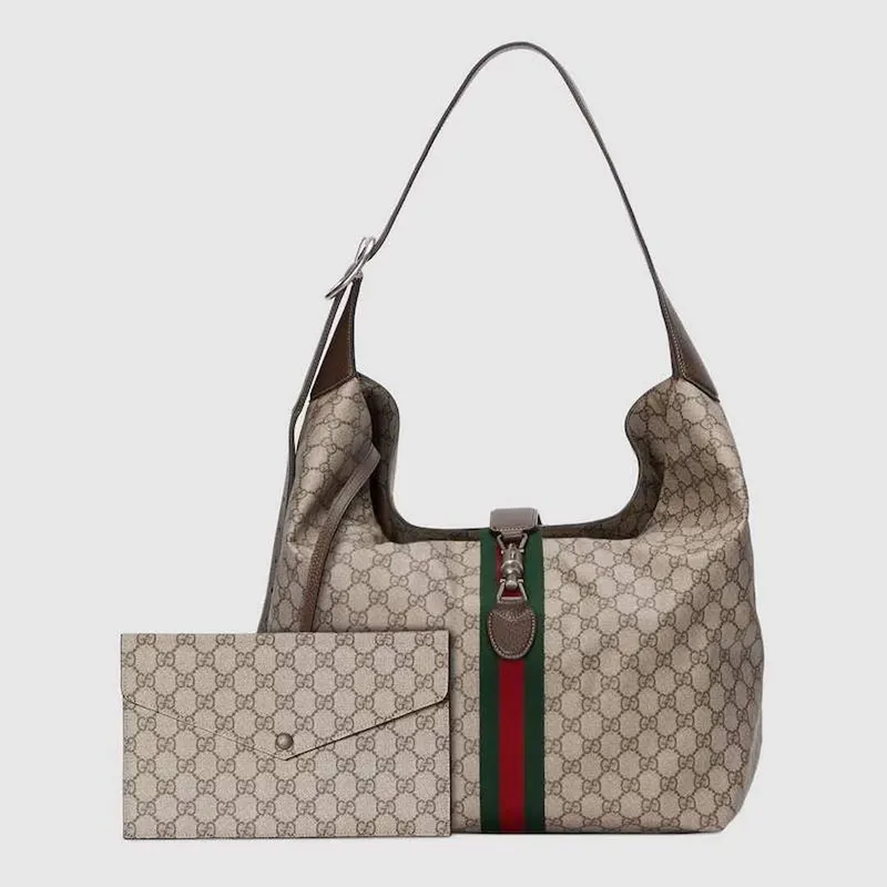 Gucci 763103 Gucci Jackie 1961 Small Shoulder Bag  Beige and ebony GG Supreme