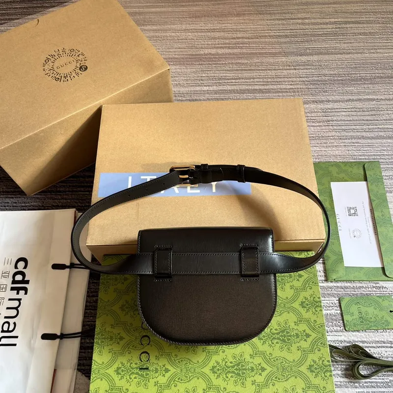 Gucci  760198 Gucci Horsebit 1955 Rounded Belt Bag Black Leather