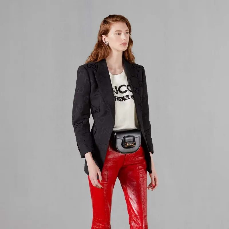 Gucci  760198 Gucci Horsebit 1955 Rounded Belt Bag Black Leather