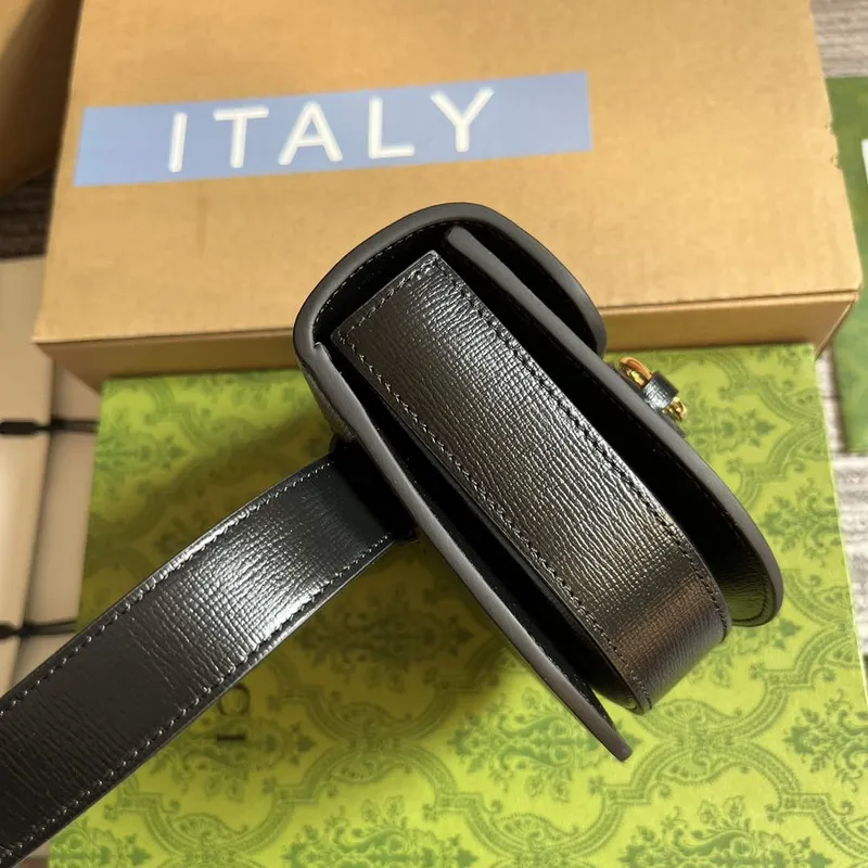 Gucci  760198 Gucci Horsebit 1955 Rounded Belt Bag Black Leather