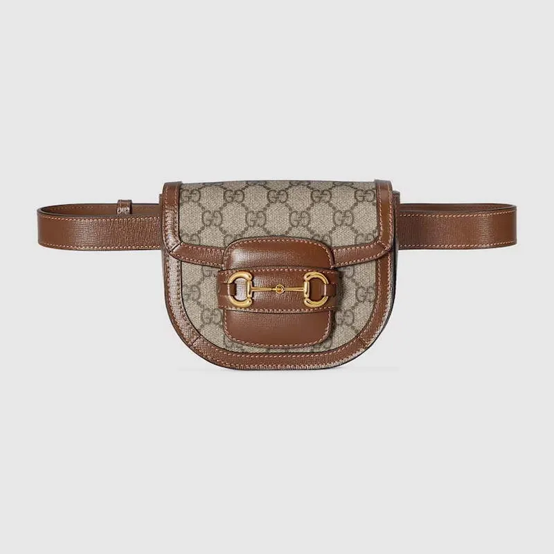 Gucci  760198 Gucci Horsebit 1955 Rounded Belt Bag Beige and Brown