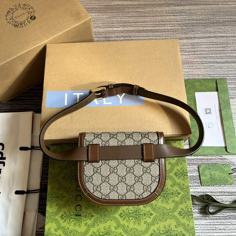 Gucci  760198 Gucci Horsebit 1955 Rounded Belt Bag Beige and Brown