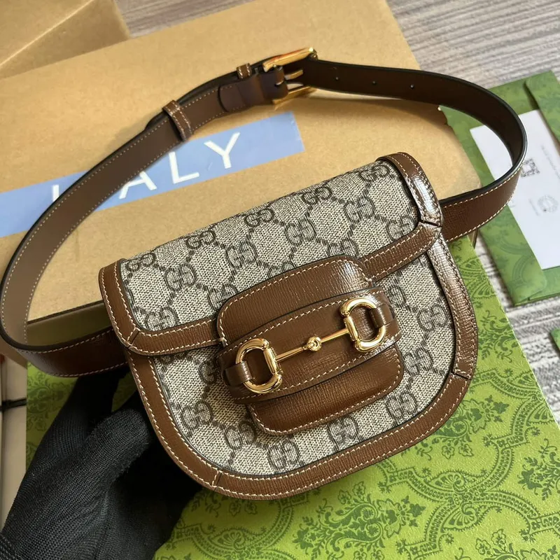 Gucci  760198 Gucci Horsebit 1955 Rounded Belt Bag Beige and Brown