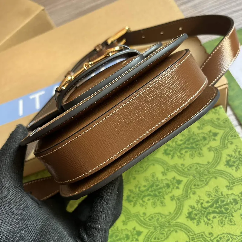 Gucci  760198 Gucci Horsebit 1955 Rounded Belt Bag Beige and Brown