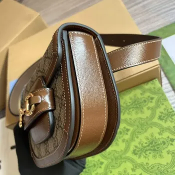 Gucci  760198 Gucci Horsebit 1955 Rounded Belt Bag Beige and Brown