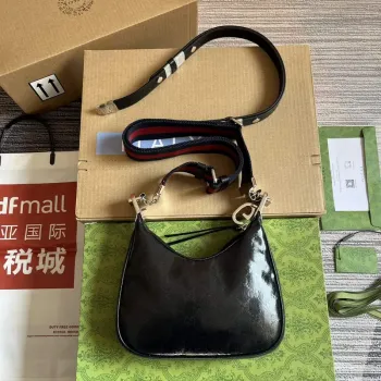 Gucci 699409 Gucci Attache Small Shoulder Bag Black GG Crystal Canvas