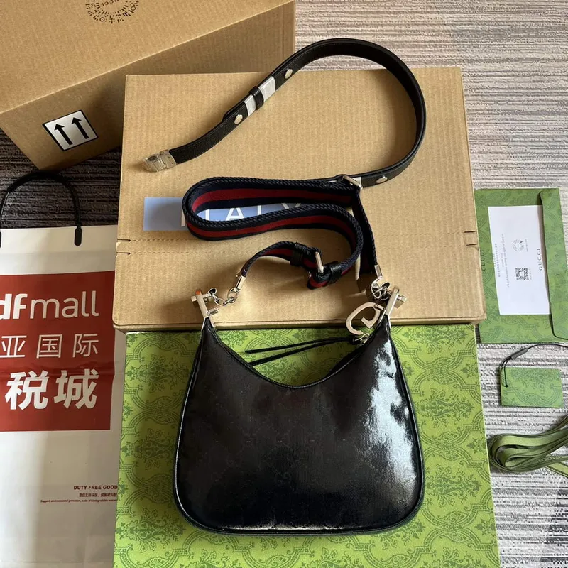 Gucci 699409 Gucci Attache Small Shoulder Bag Black GG Crystal Canvas