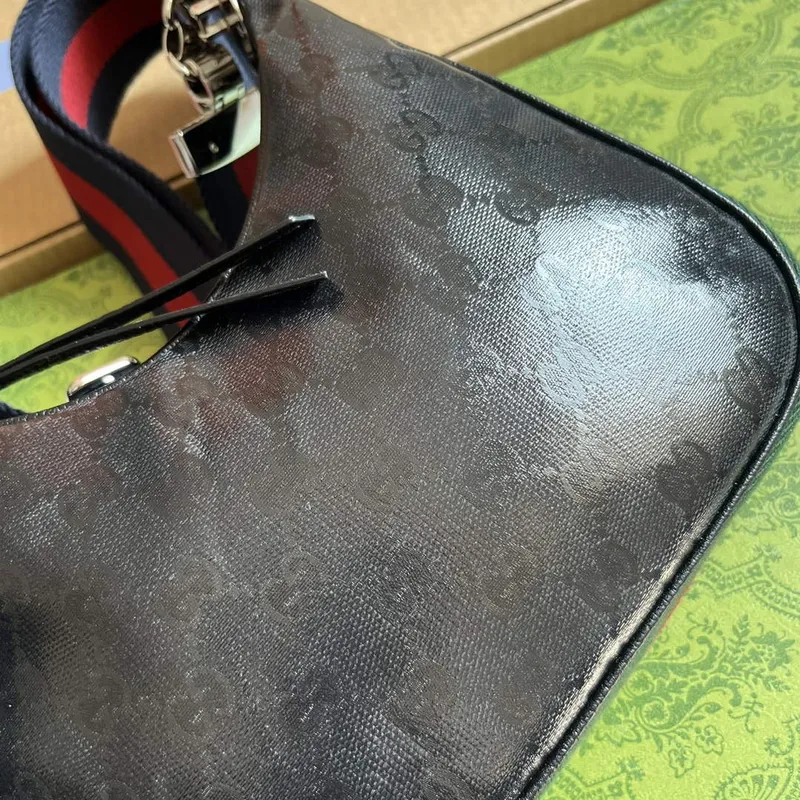 Gucci 699409 Gucci Attache Small Shoulder Bag Black GG Crystal Canvas