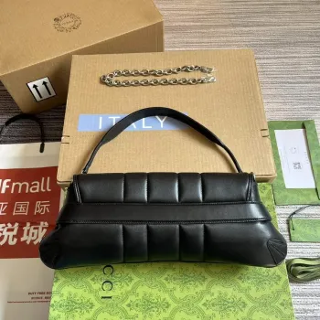 Gucci  764255 Gucci Horsebit Chain Shoulder Bag Black Leather