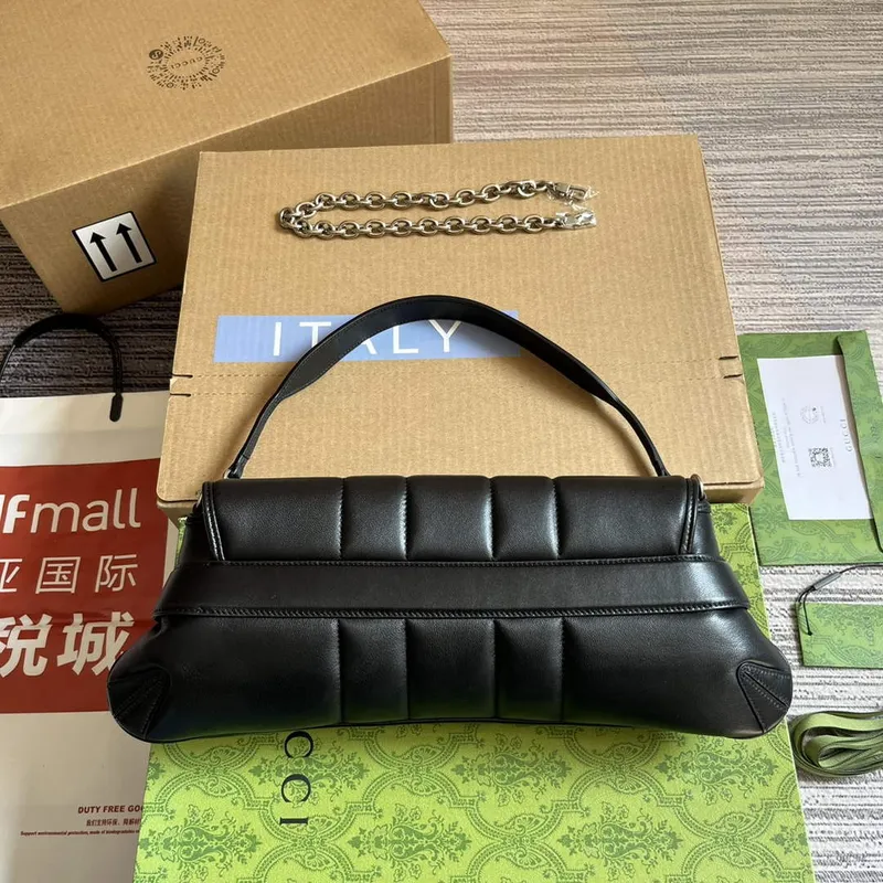 Gucci  764255 Gucci Horsebit Chain Shoulder Bag Black Leather