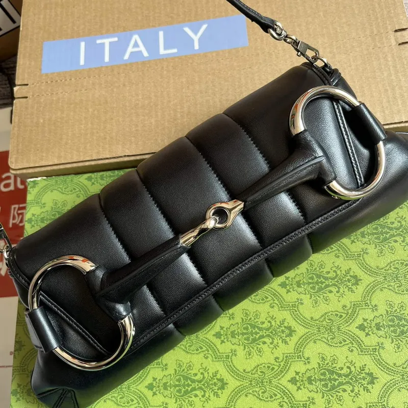 Gucci  764255 Gucci Horsebit Chain Shoulder Bag Black Leather