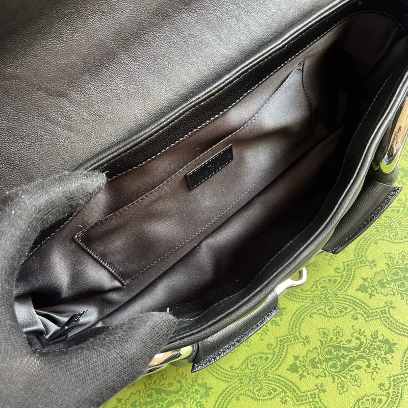 Gucci  764255 Gucci Horsebit Chain Shoulder Bag Black Leather