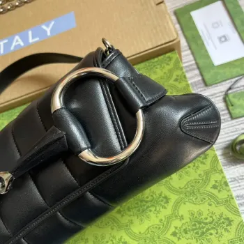 Gucci  764255 Gucci Horsebit Chain Shoulder Bag Black Leather