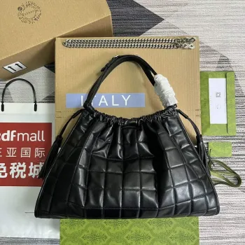 Gucci   746210 Gucci Deco Medium Tote Bag Black Quilted Leather