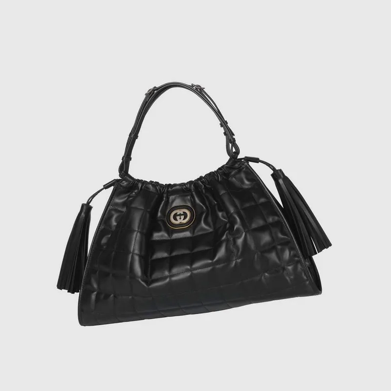 Gucci   746210 Gucci Deco Medium Tote Bag Black Quilted Leather