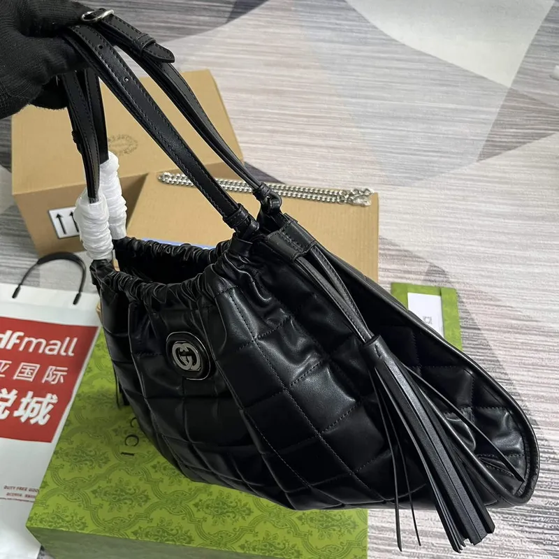 Gucci   746210 Gucci Deco Medium Tote Bag Black Quilted Leather