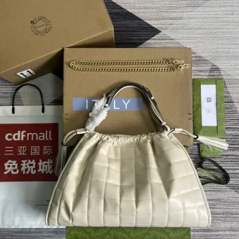 Gucci   746210 Gucci Deco Medium Tote Bag White Quilted Leather