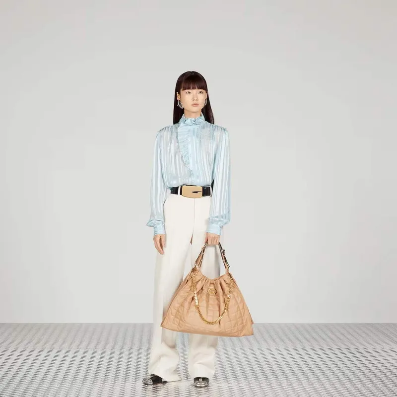 Gucci   746210 Gucci Deco Medium Tote Bag Dark Rose Beige Quilted Leather