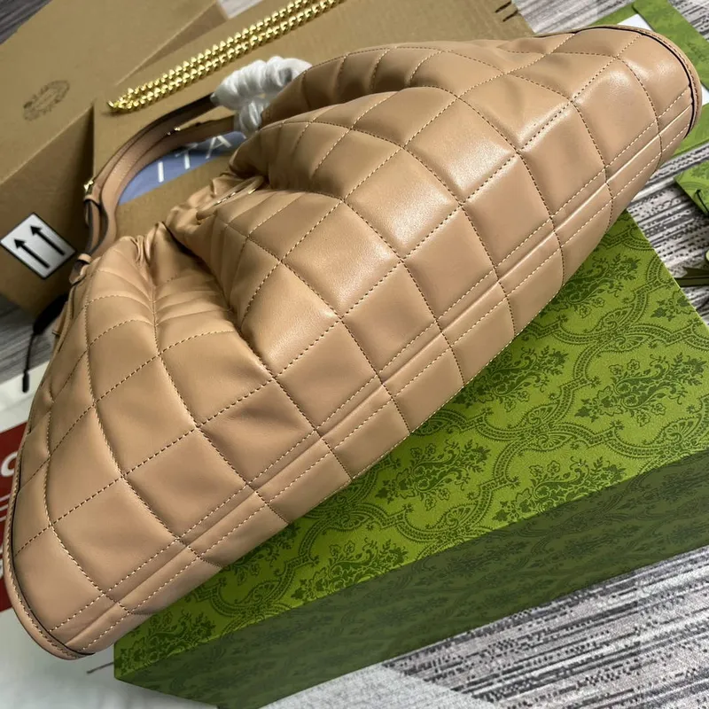 Gucci   746210 Gucci Deco Medium Tote Bag Dark Rose Beige Quilted Leather