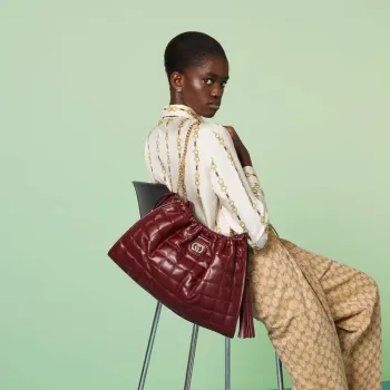 Gucci   746210 Gucci Deco Medium Tote Bag Dark Red Leather