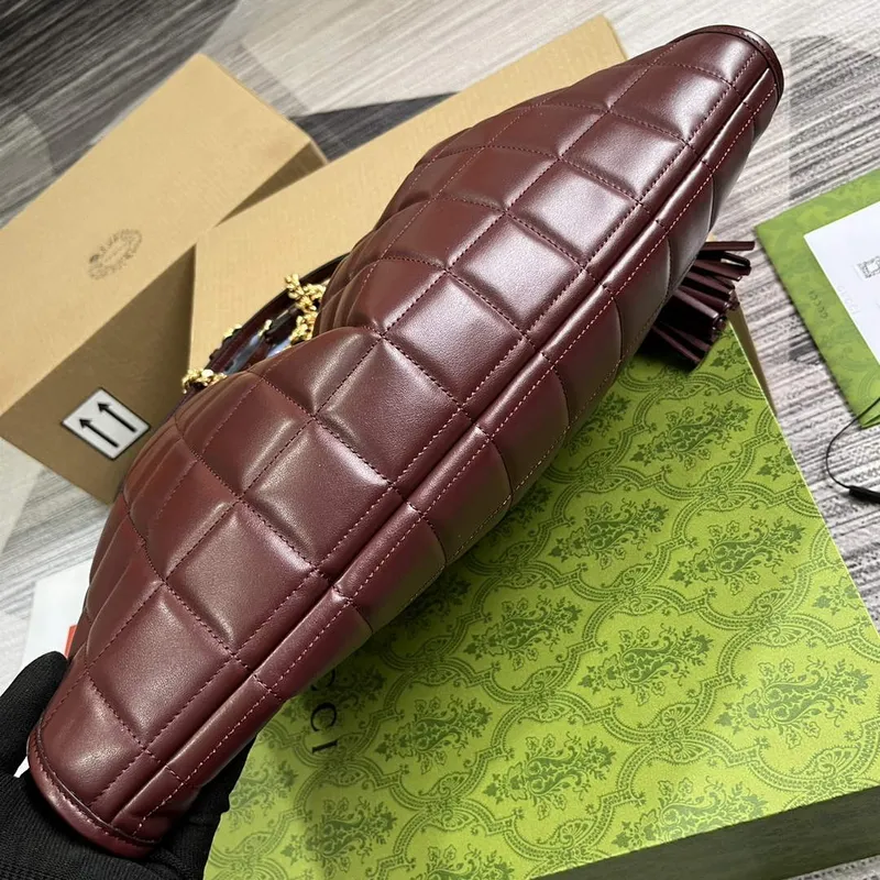 Gucci   746210 Gucci Deco Medium Tote Bag Dark Red Leather